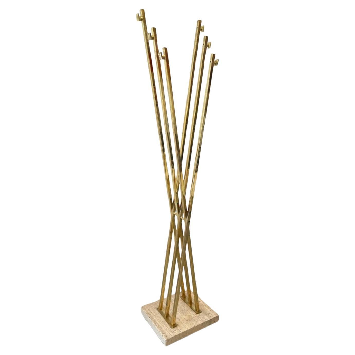 Romeo Rega Vintage Brass & Travertine Coat Rack ca. 1970s