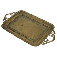 Vintage Brass Tray Engraved with Peacock Decoration