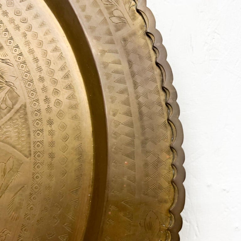 Vintage Brass Tray Floral Detail Decorative Wall Hanging For Sale at