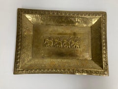 Vintage Brass Tray Indian Mughal Elephants Motif Engraved Serving Platter