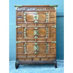 Vintage Brass Trimmed Burl Wood Cabinet