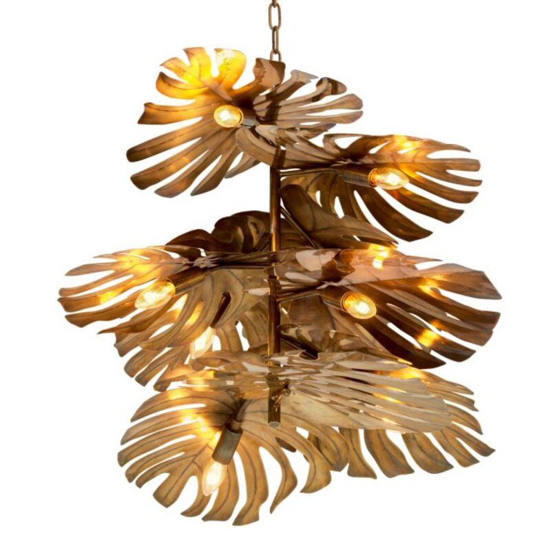 Araña de latón vintage de estilo tropical con diseño escultural de hojas Moderno orgánico en venta