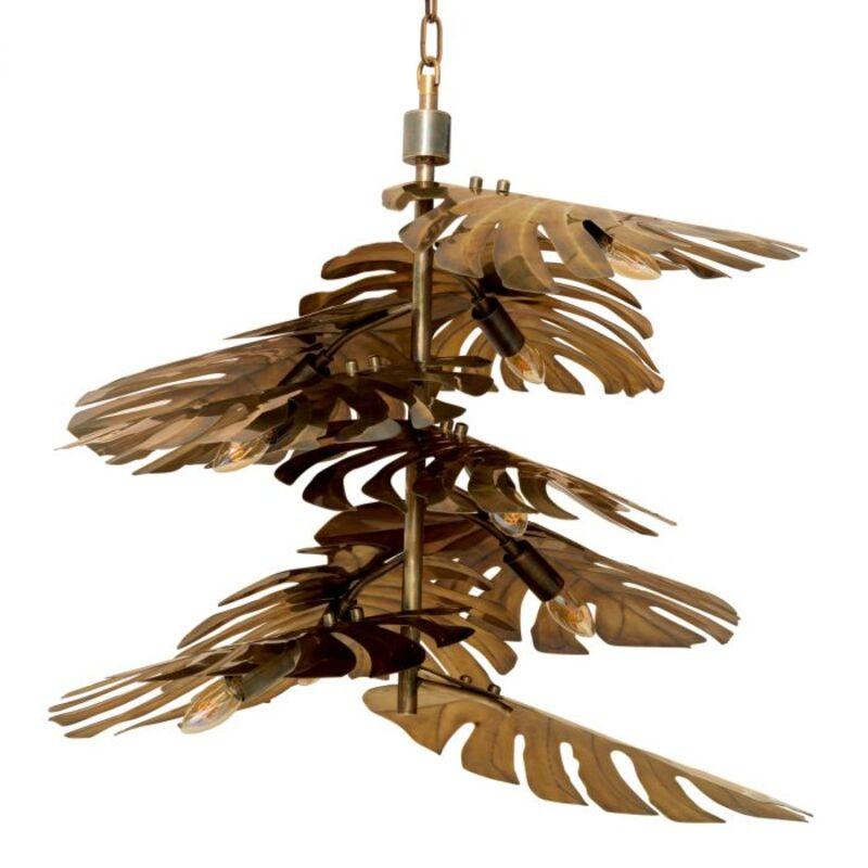 Araña de latón vintage de estilo tropical con diseño escultural de hojas Francés en venta