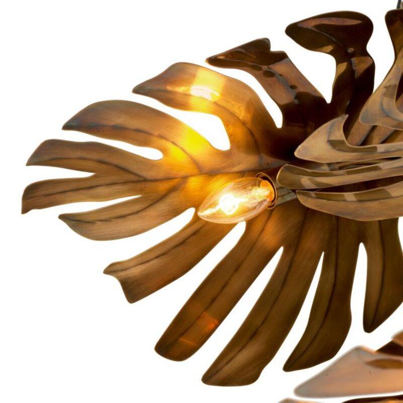 Araña de latón vintage de estilo tropical con diseño escultural de hojas en Bueno estado para la venta en Saint-Ouen, FR