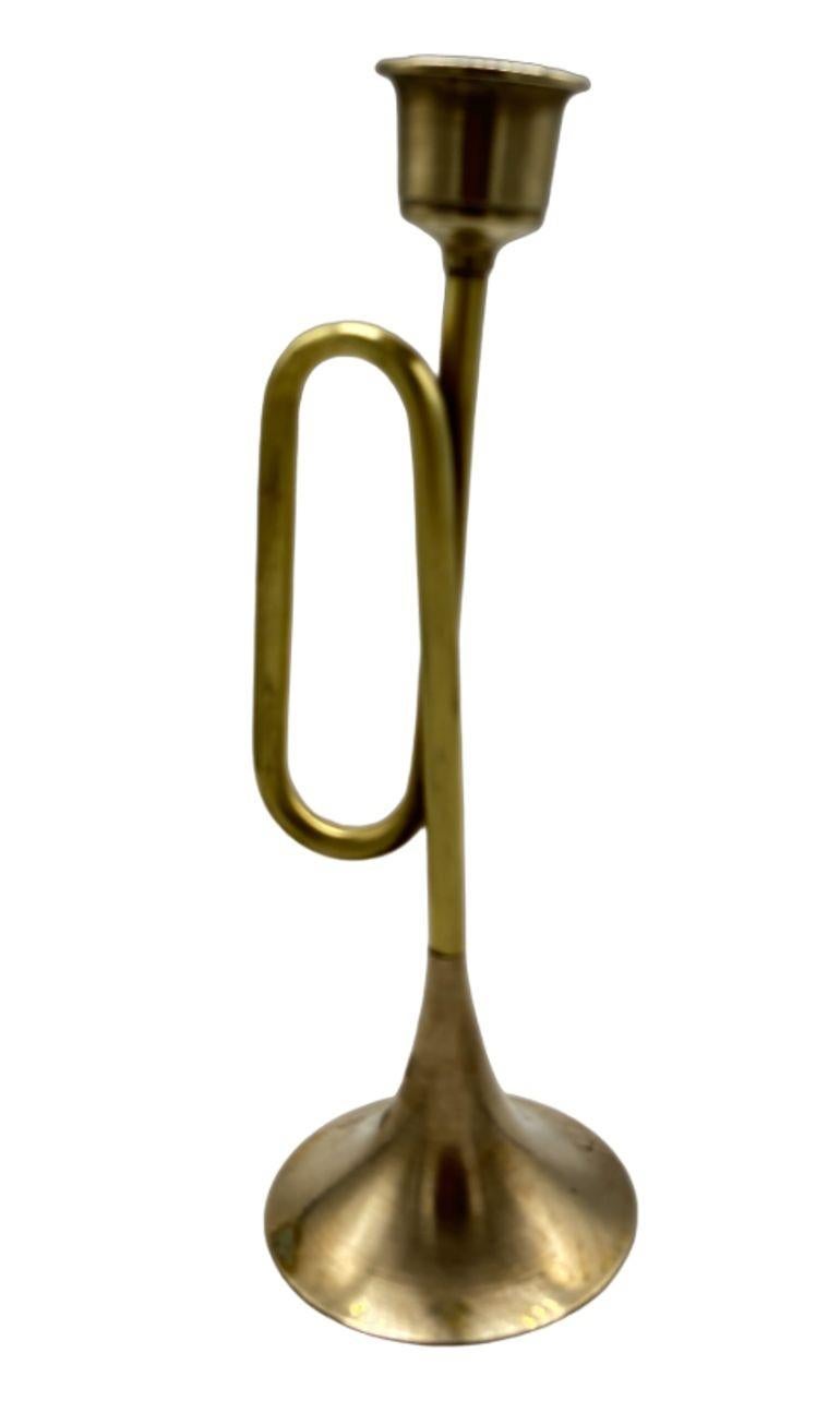 Mid-Century Modern Vintage Brass Trumpet shape Candlestick Holder For Sale