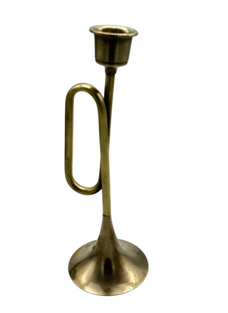 Vintage Brass Trumpet shape Candlestick Holder In Excellent Condition For Sale In Van Nuys, CA