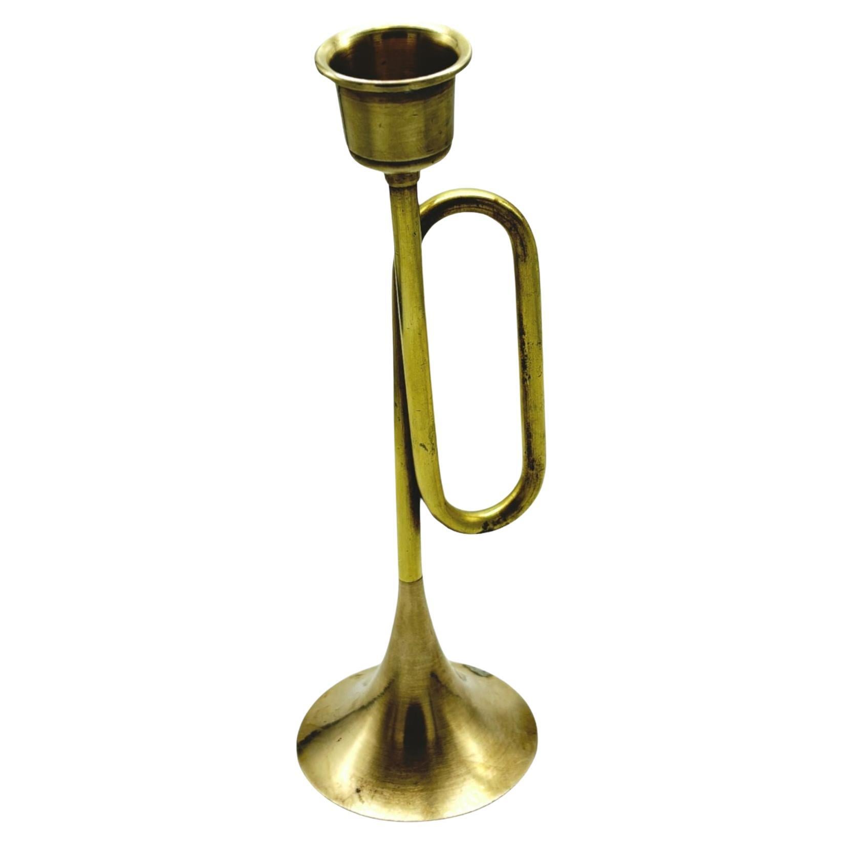 Vintage Brass Trumpet shape Candlestick Holder For Sale