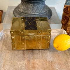 Vintage Brass Trunk Box with Louis Vuitton Fabric