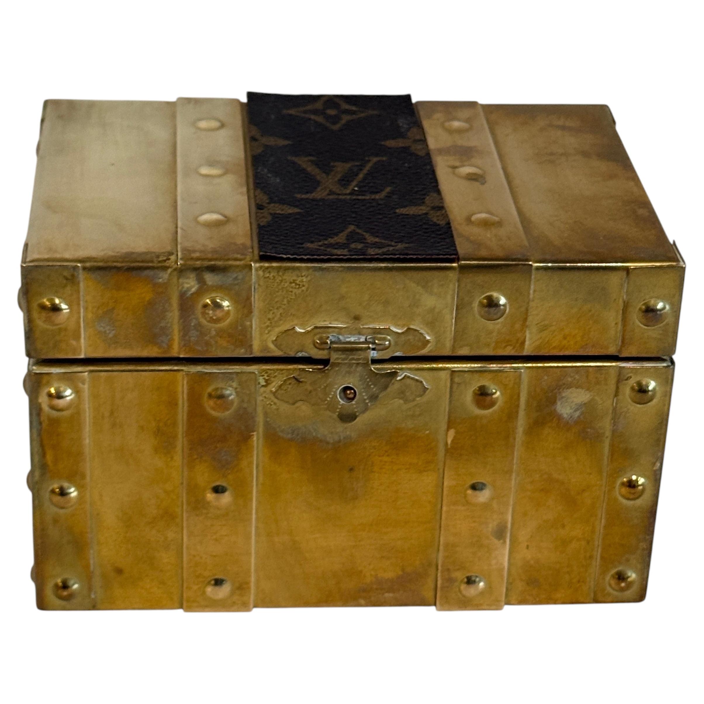 Vintage Brass Trunk Box with Louis Vuitton Fabric For Sale at 1stDibs
