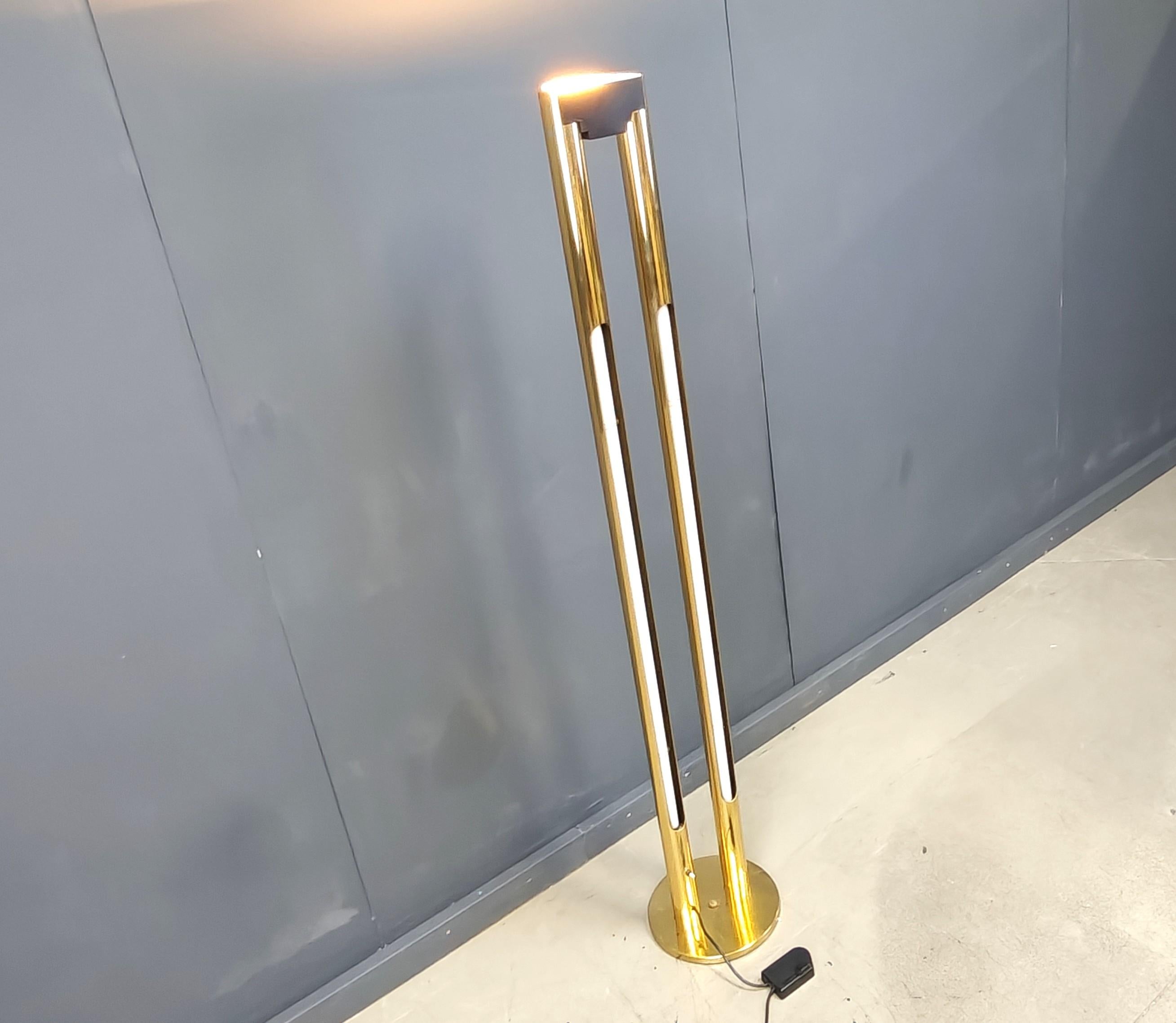 Hollywood Regency Vintage brass tube light floor lamp, 1980s For Sale