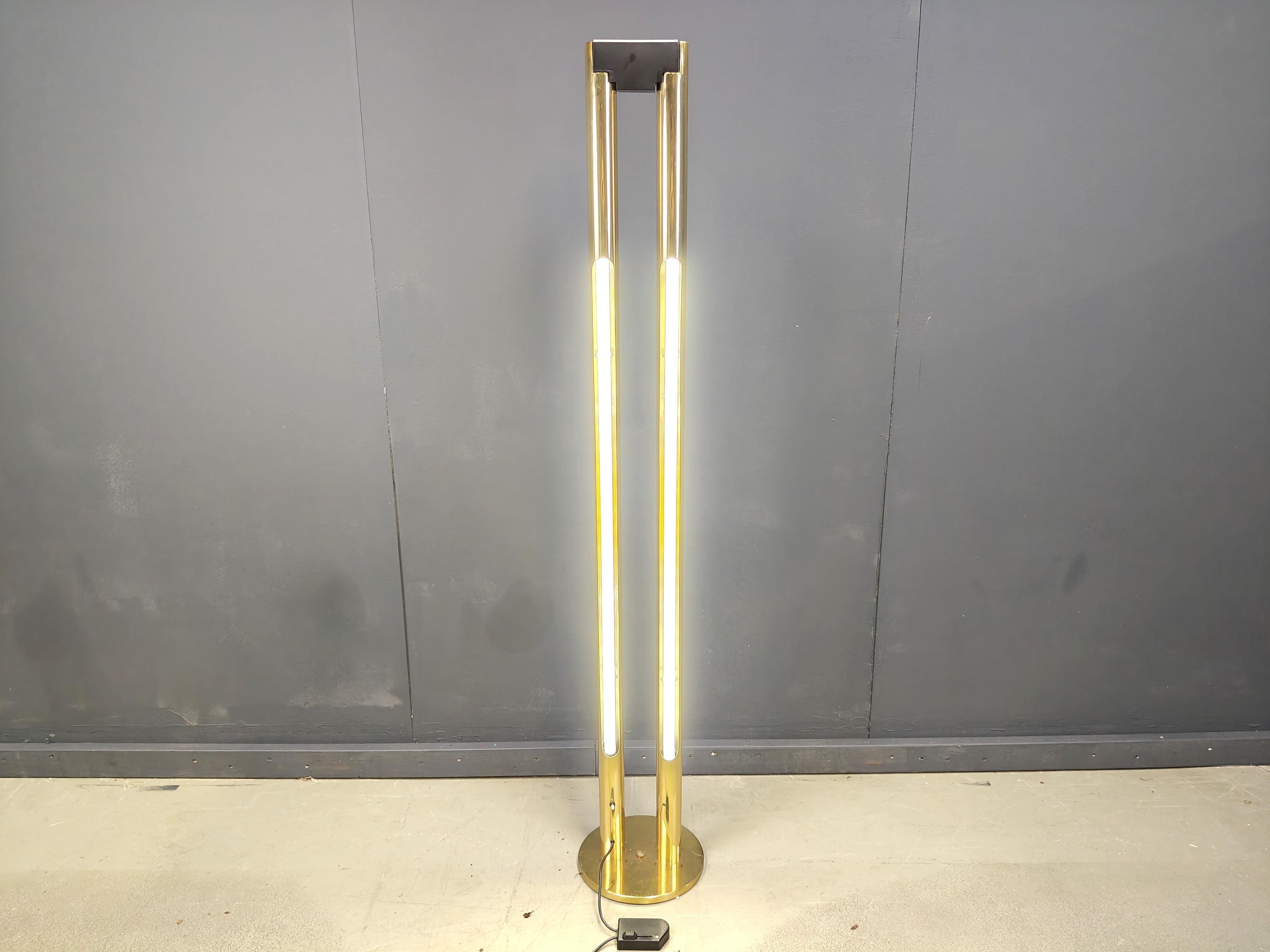 Late 20th Century Vintage brass tube light floor lamp, 1980s For Sale