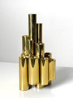 Vintage Brass Tubular Menorah Candle Holder in the style of Gio Ponti 1960s