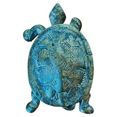 Presse-papiers vintage de boîte à tortue en laiton