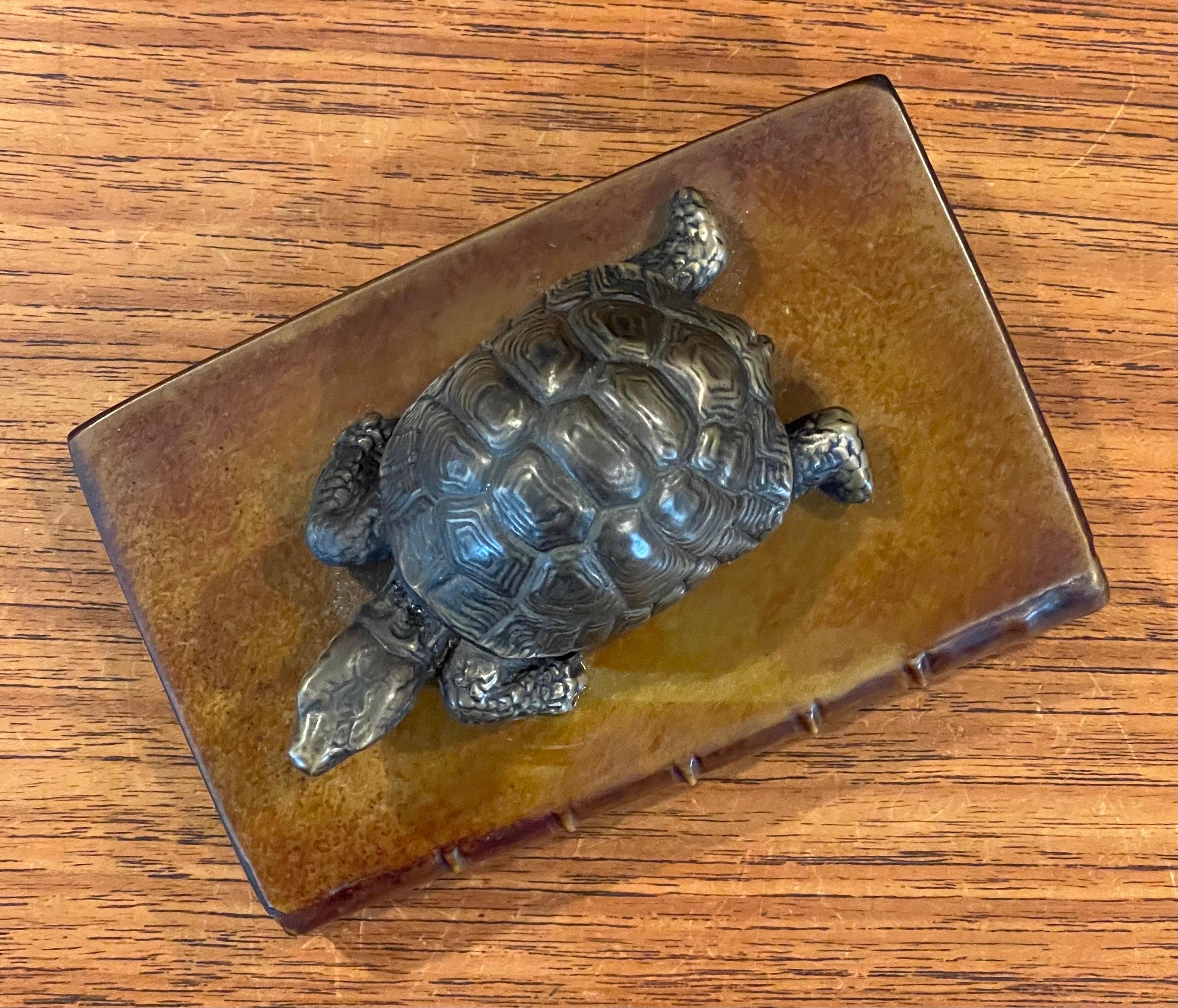 Vintage Brass Turtle on Faux Book Paperweight For Sale 4