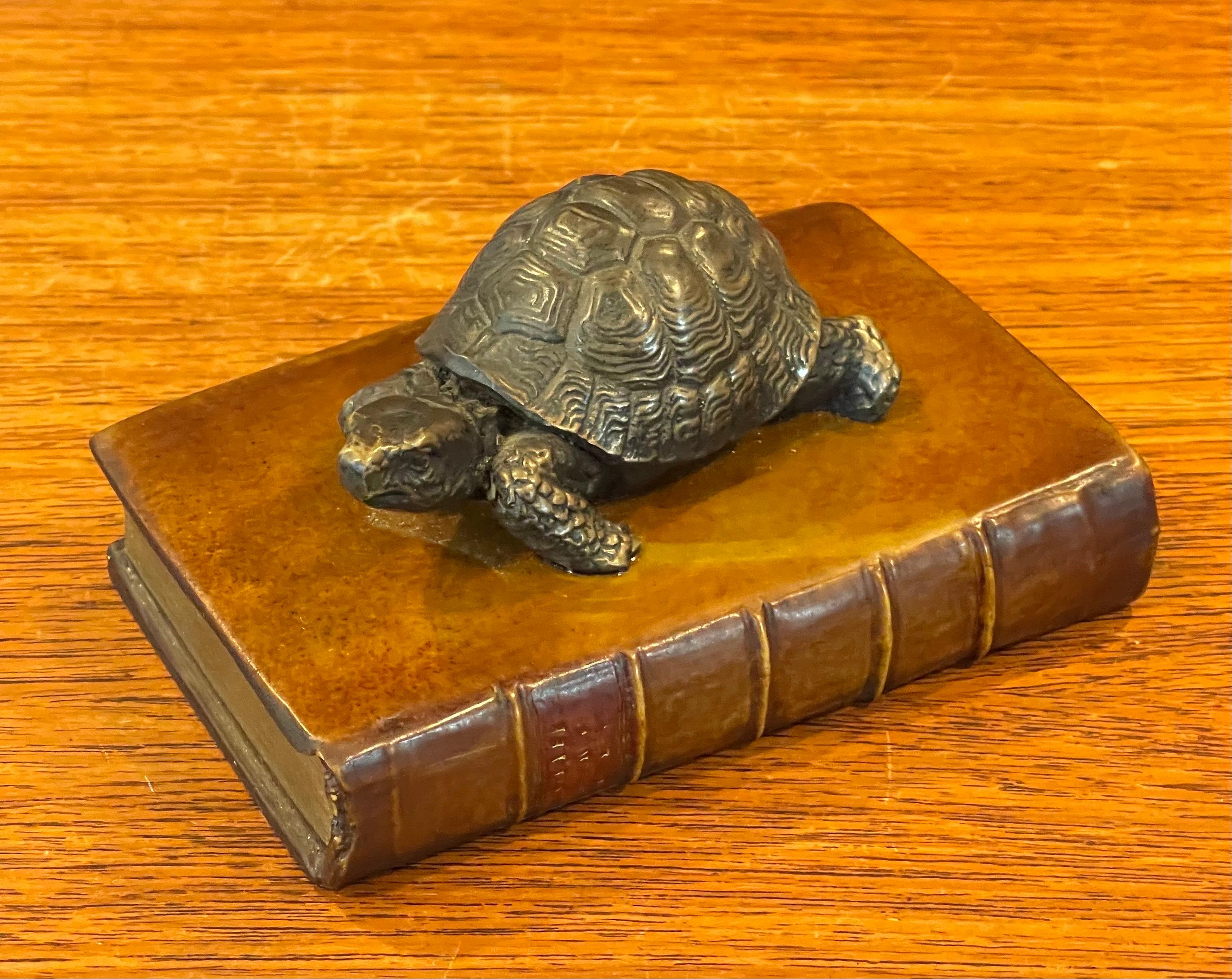 Vintage Brass Turtle on Faux Book Paperweight For Sale 6
