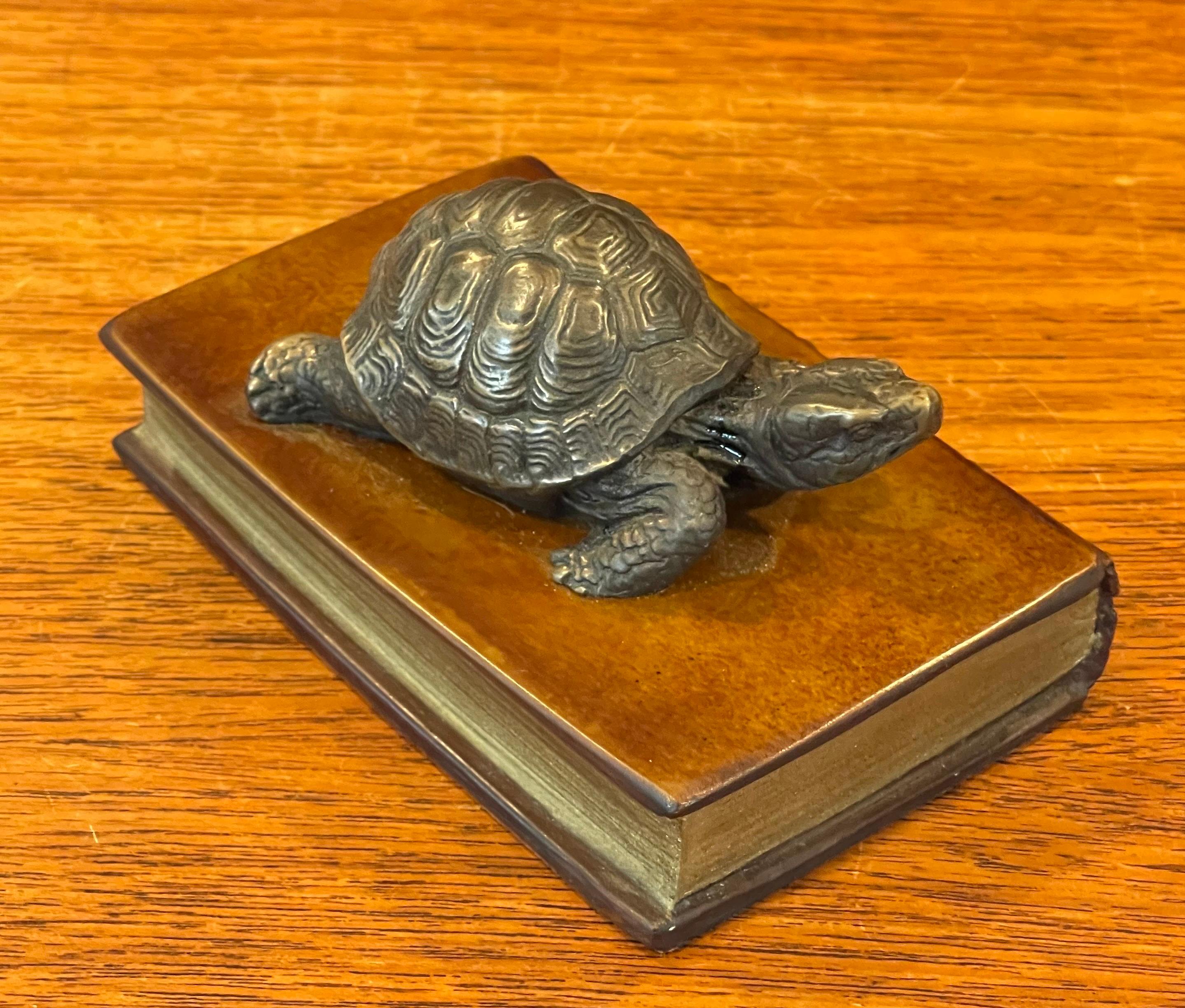Vintage Brass Turtle on Faux Book Paperweight For Sale 7