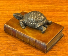 Vintage Brass Turtle on Faux Book Paperweight