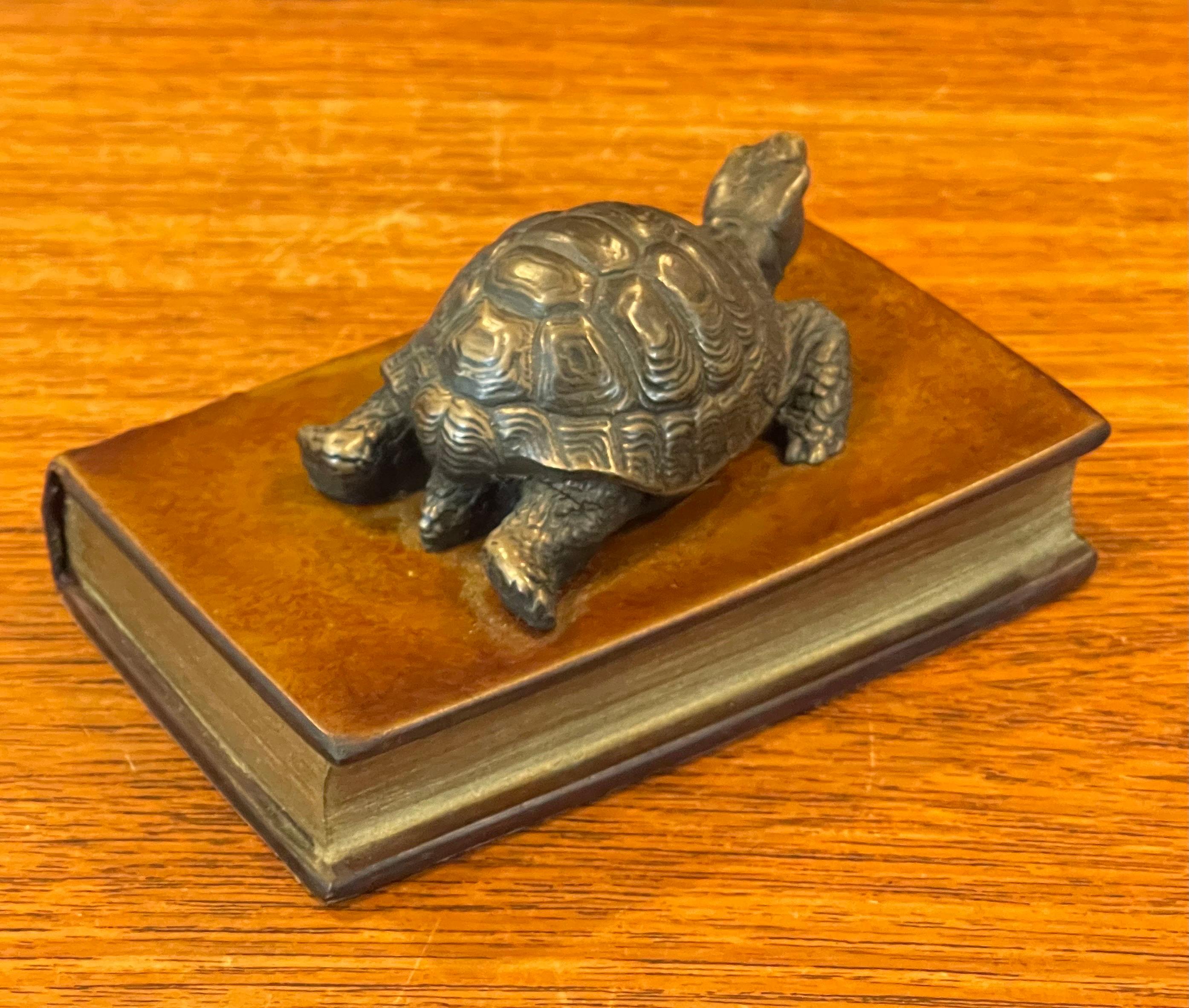 American Vintage Brass Turtle on Faux Book Paperweight For Sale