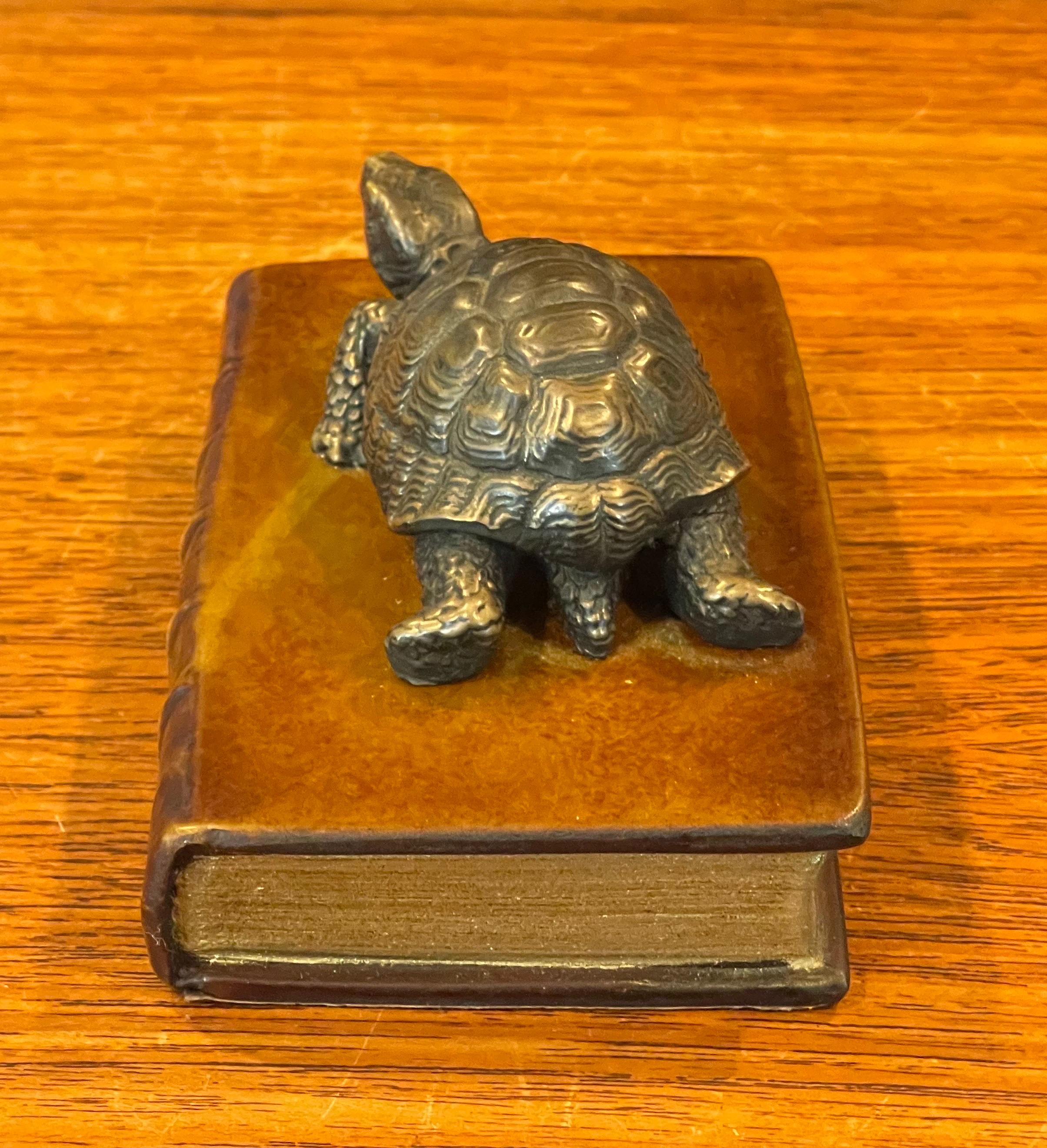 Vintage Brass Turtle on Faux Book Paperweight In Good Condition For Sale In San Diego, CA