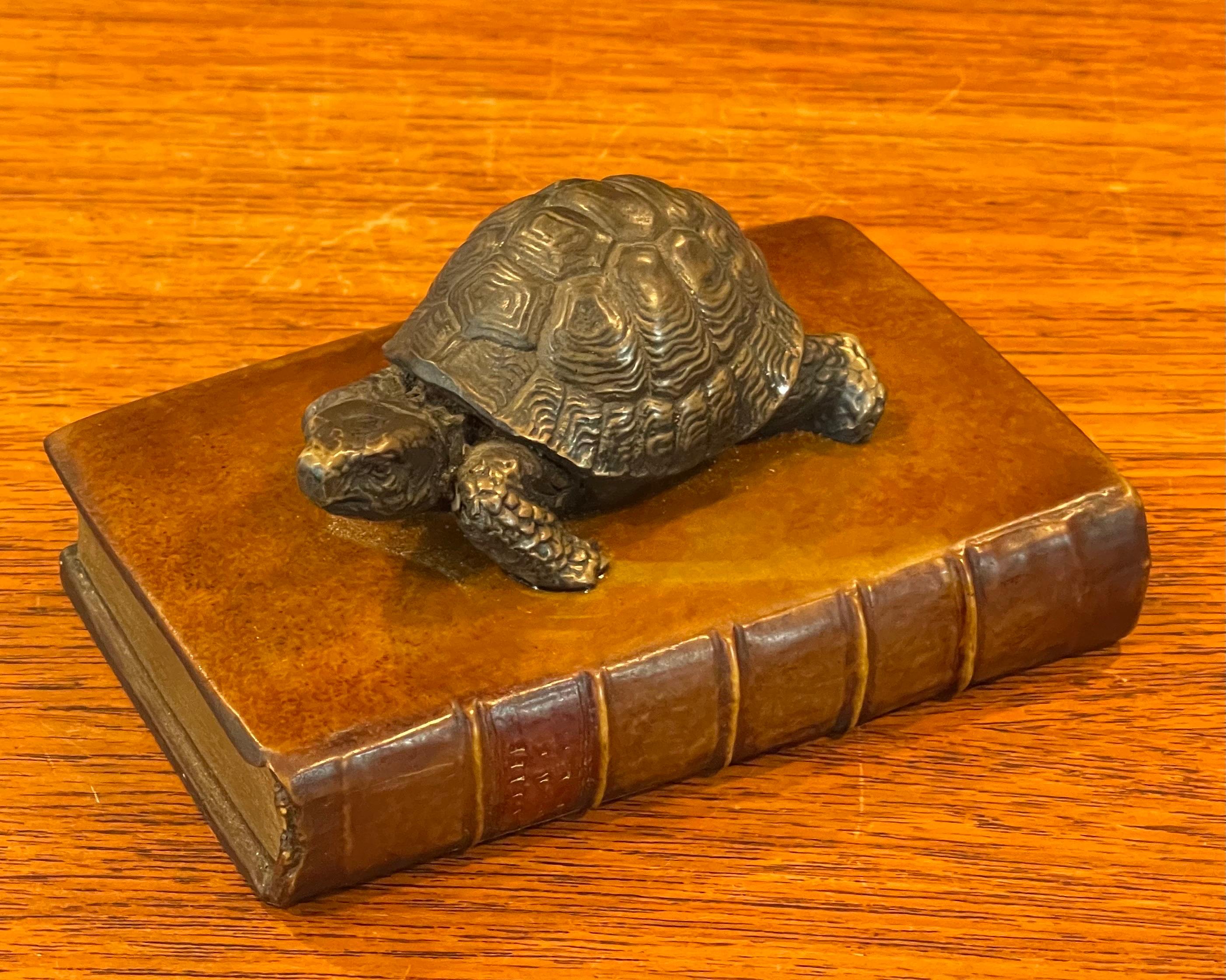 Vintage Brass Turtle on Faux Book Paperweight For Sale 1