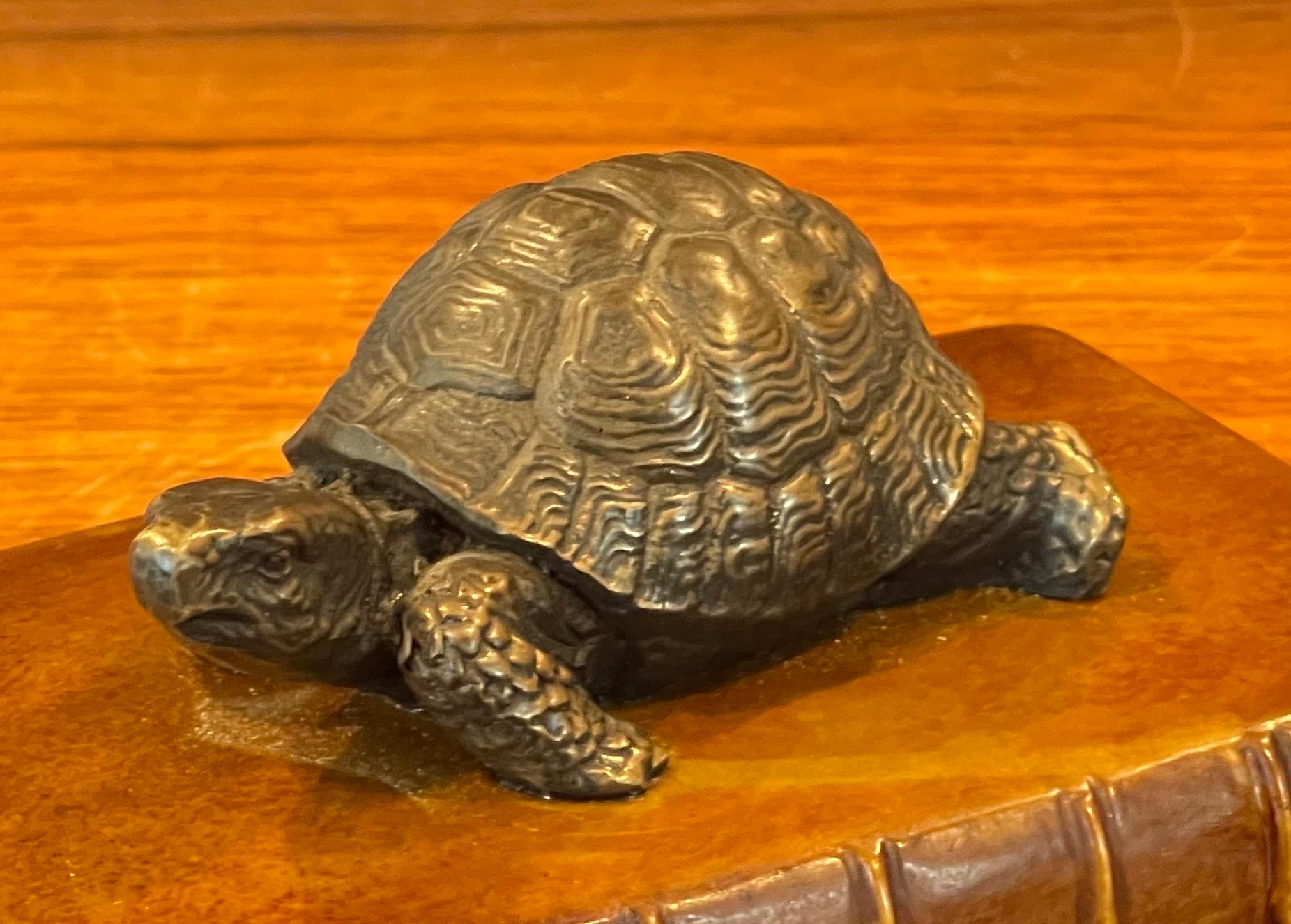 Vintage Brass Turtle on Faux Book Paperweight For Sale 2