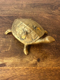 Vintage Brass Turtle Trinket Dish with Lift-Top Shell