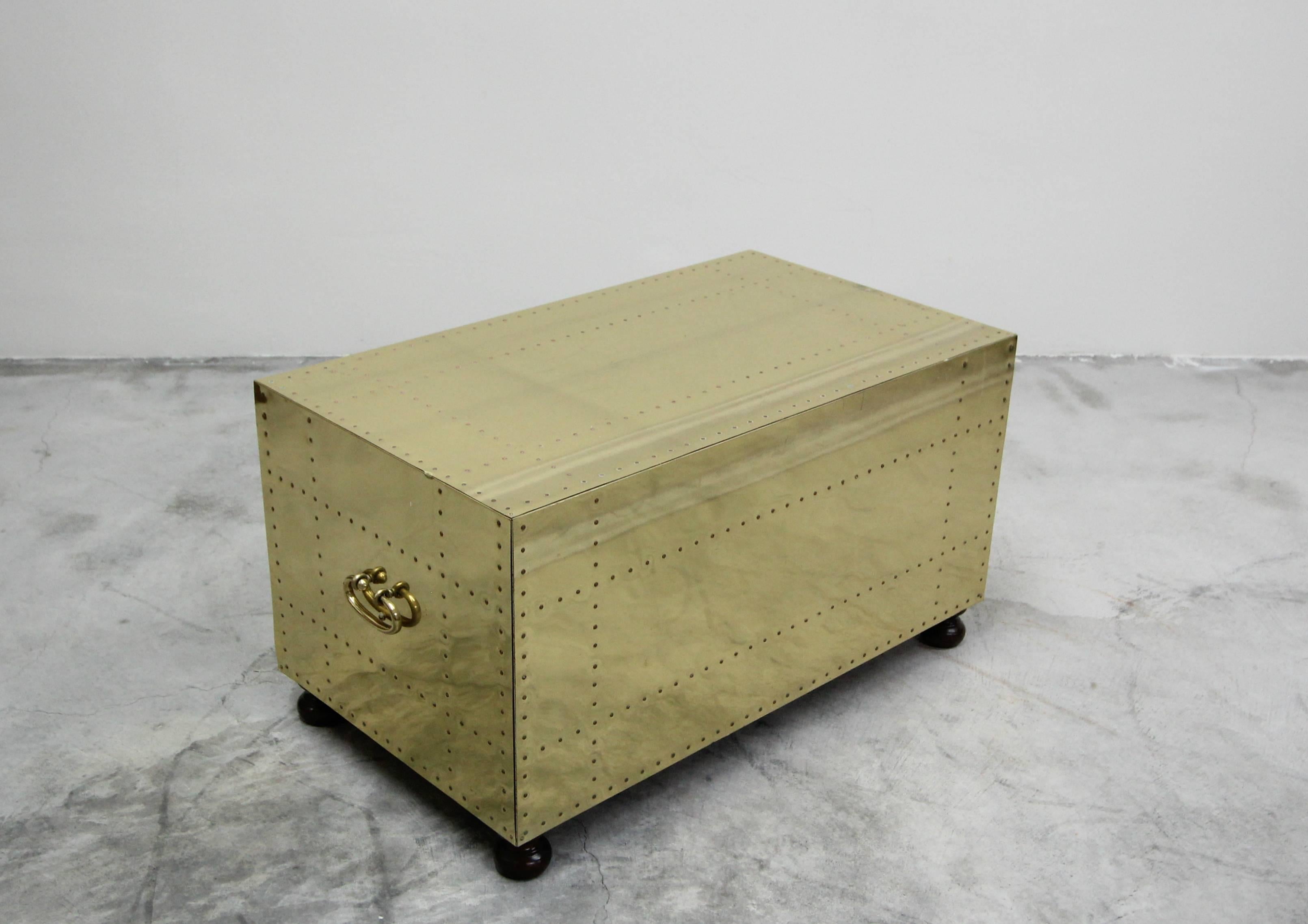 Vintage Brass Two-Drawer Chest Coffee Table Made in Spain by Sarreid In Excellent Condition In Las Vegas, NV