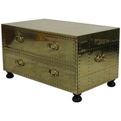 Vintage Brass Two-Drawer Chest Coffee Table Made in Spain by Sarreid