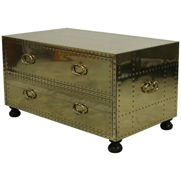 Vintage Brass TwoDrawer Chest Coffee Table Made in Spain by Sarreid at