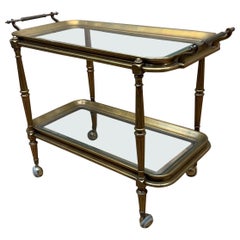 Carrello da bar a due piani in ottone vintage