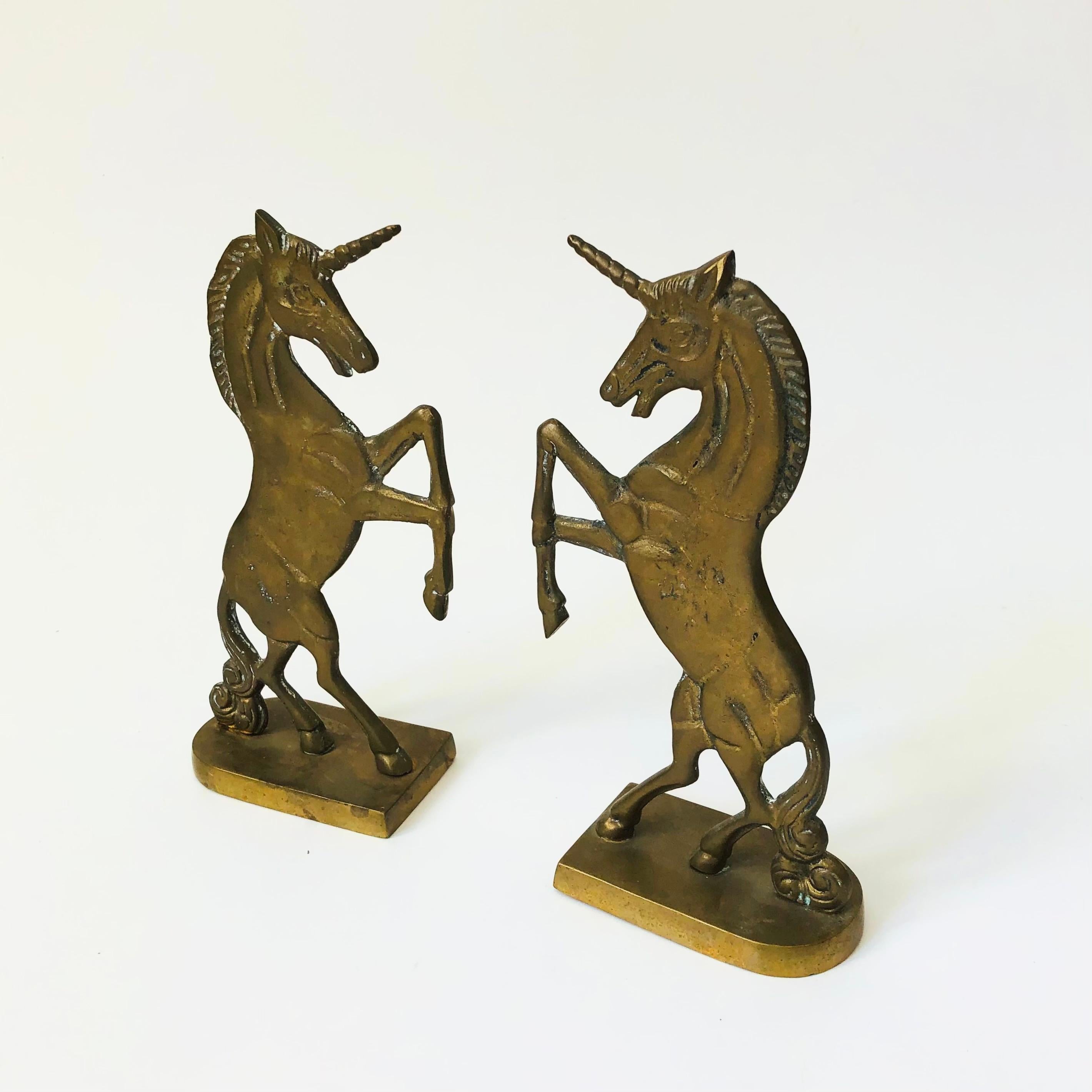 Hollywood Regency Vintage Brass Unicorn Bookends