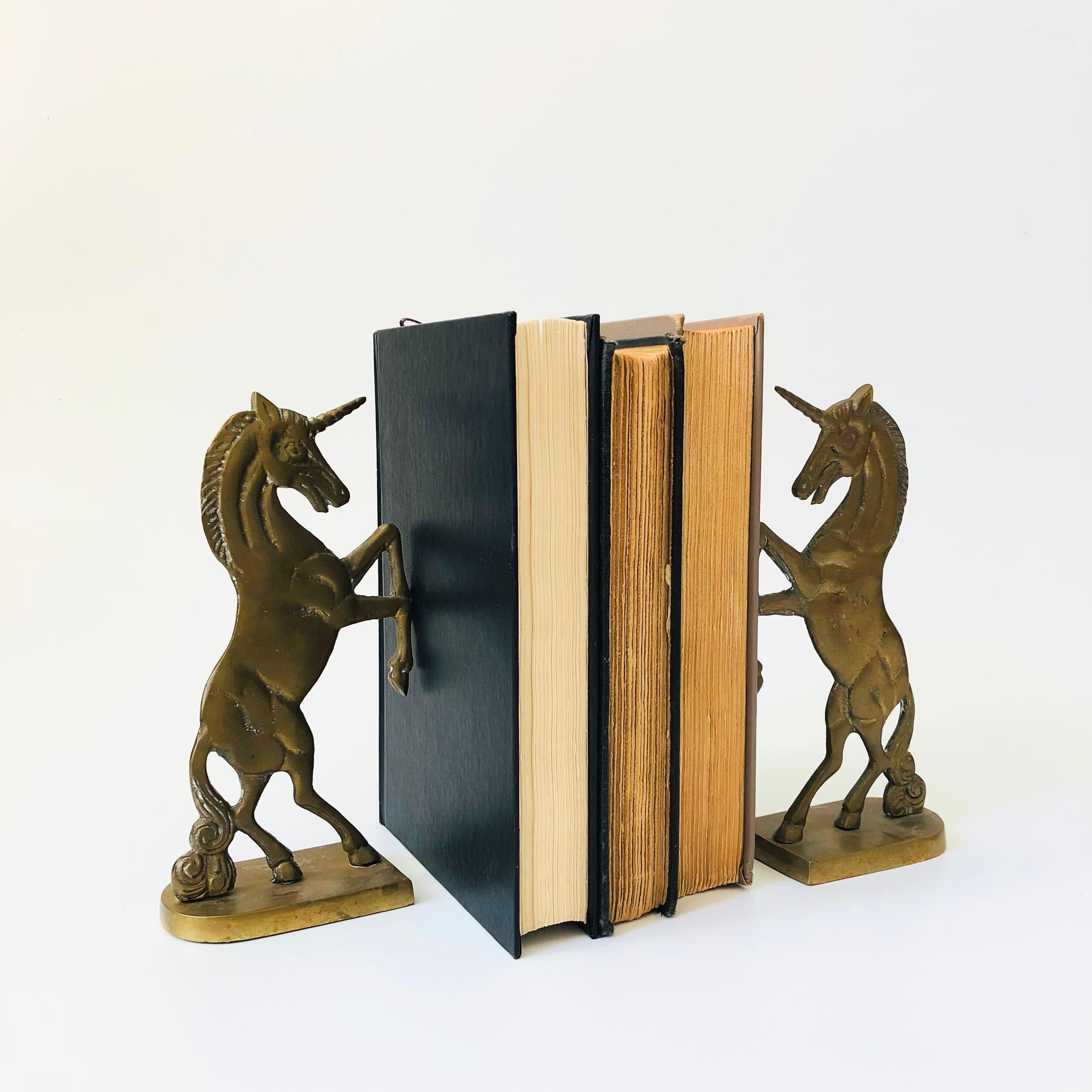 Vintage Brass Unicorn Bookends 4