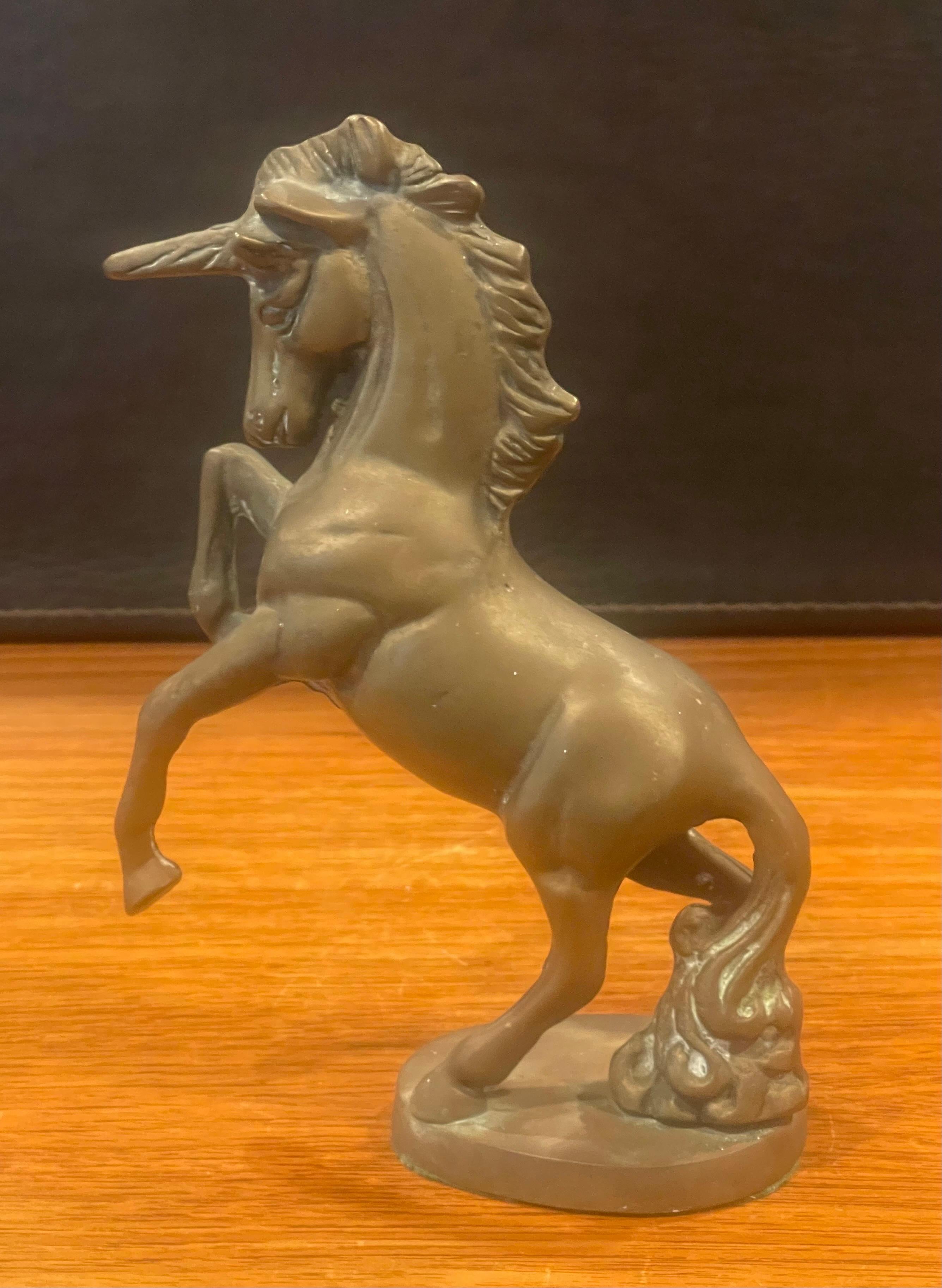 Vintage Brass Unicorn Sculpture In Good Condition For Sale In San Diego, CA
