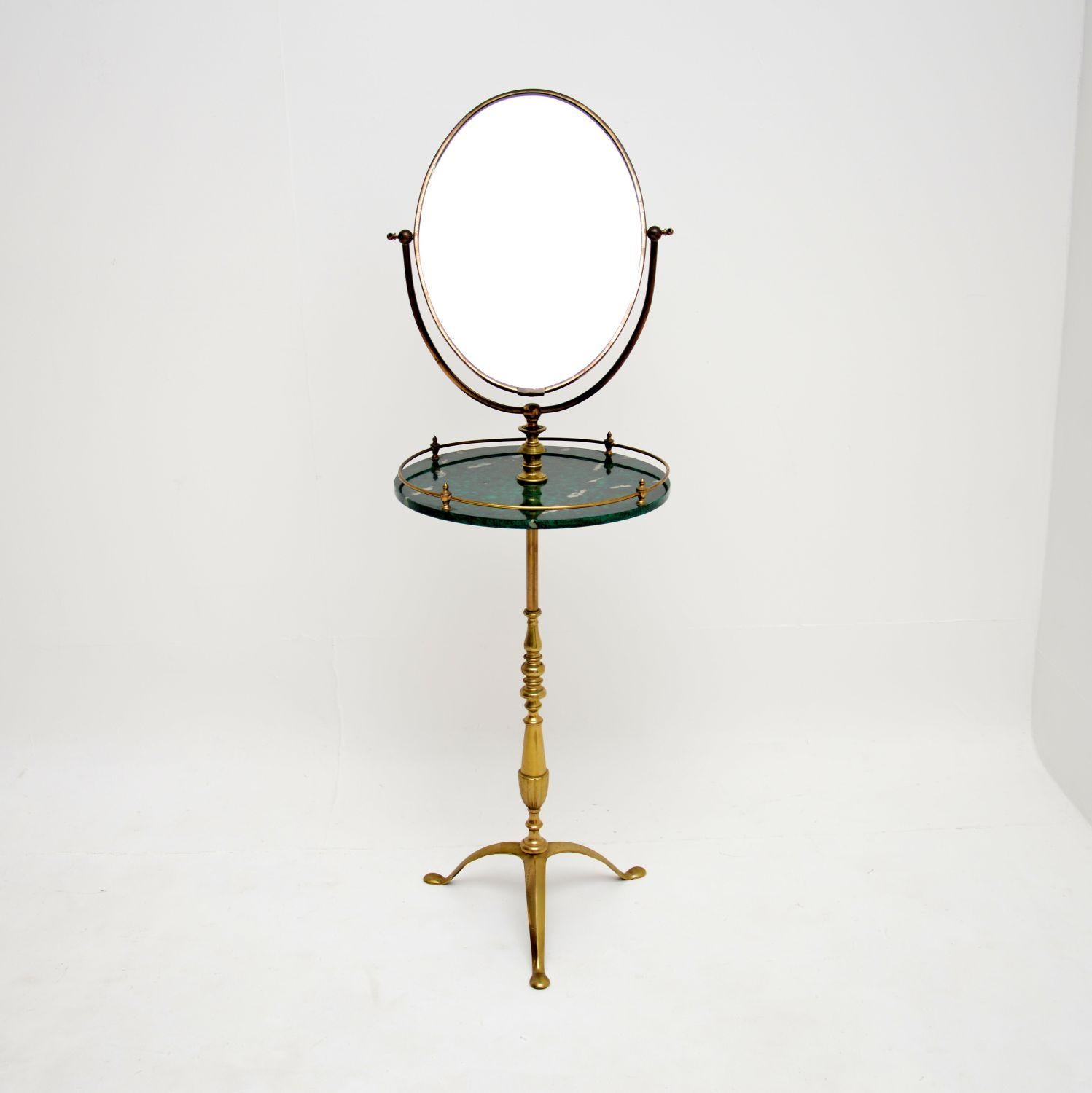 vintage brass mirror on stand