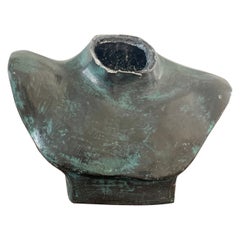 Scultura vintage in ottone Verdigris a forma di busto maschile