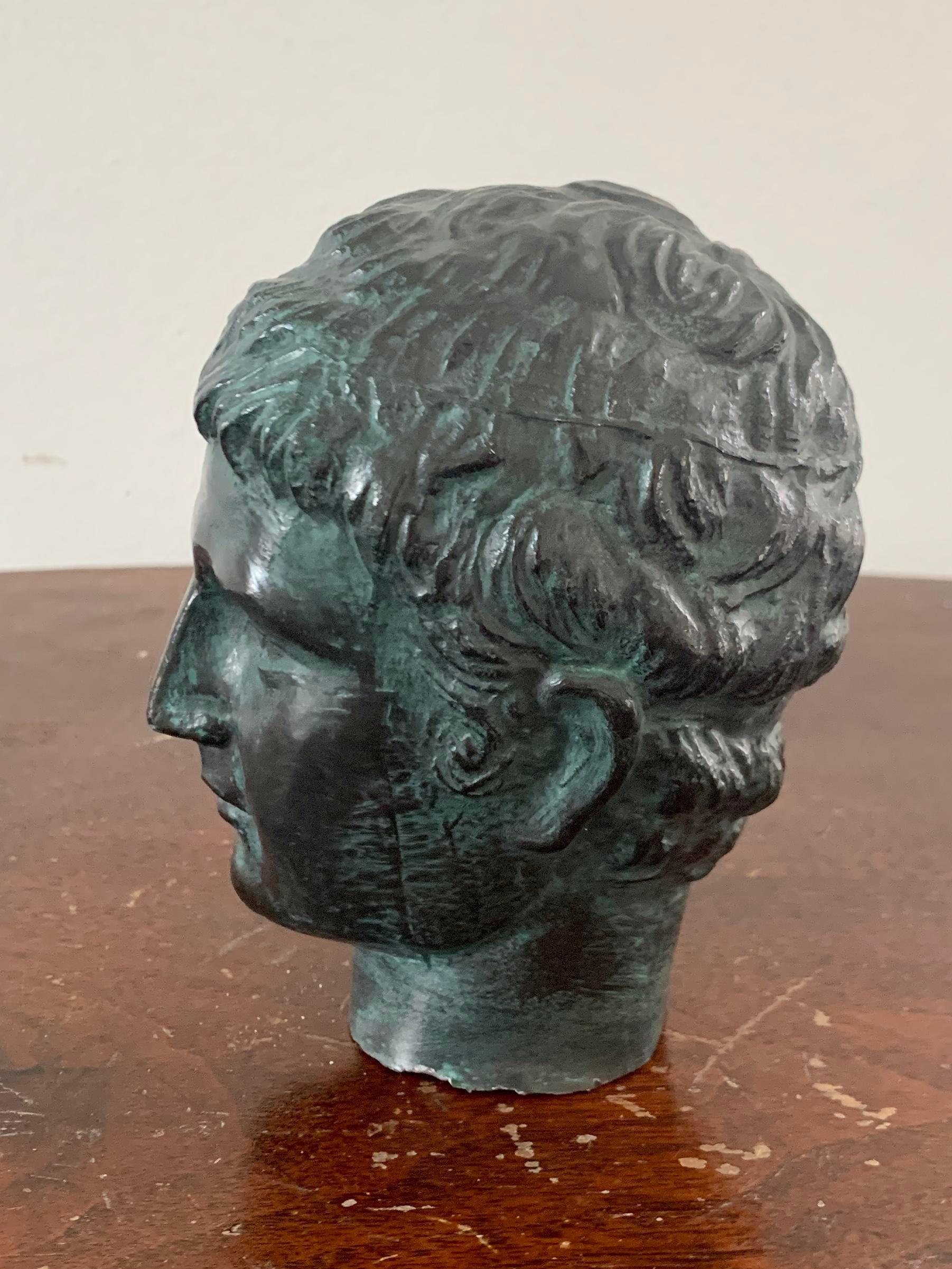 Vintage Brass Verdigris Male Head Bust Sculpture 5