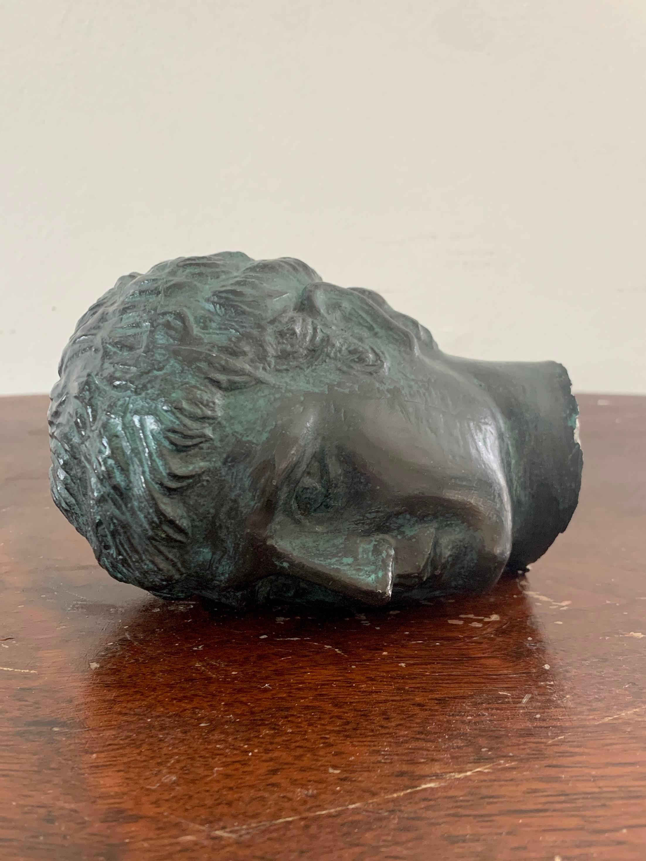 Vintage Brass Verdigris Male Head Bust Sculpture 6