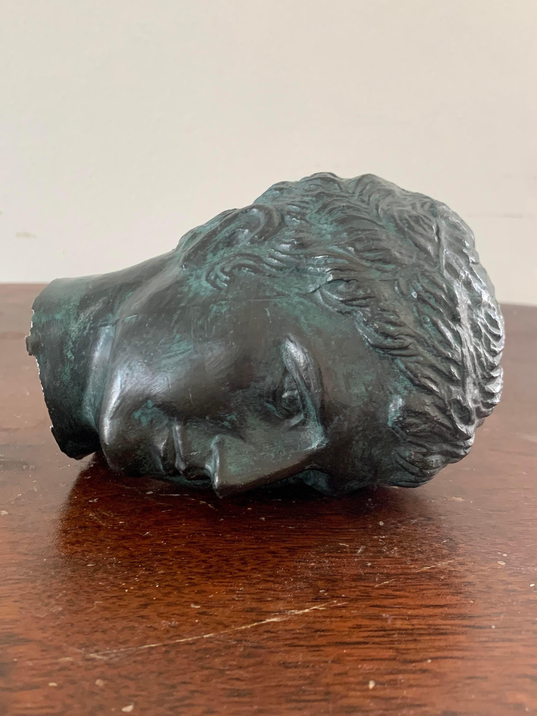 Vintage Brass Verdigris Male Head Bust Sculpture 2