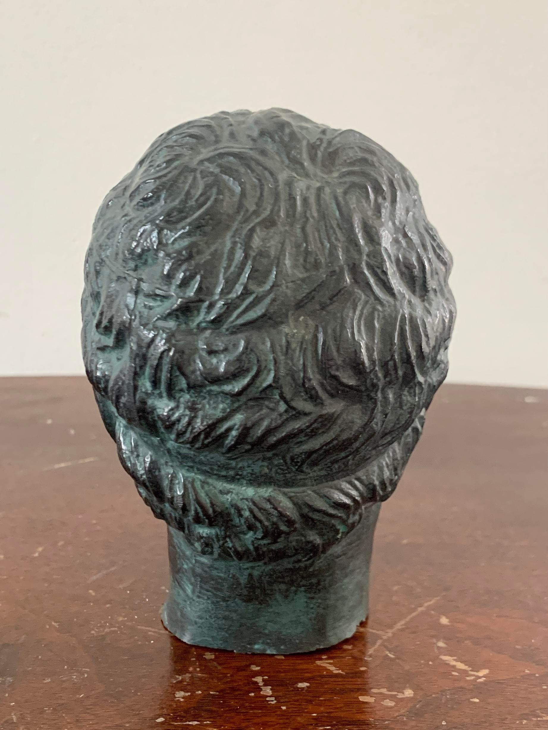 Vintage Brass Verdigris Male Head Bust Sculpture 3