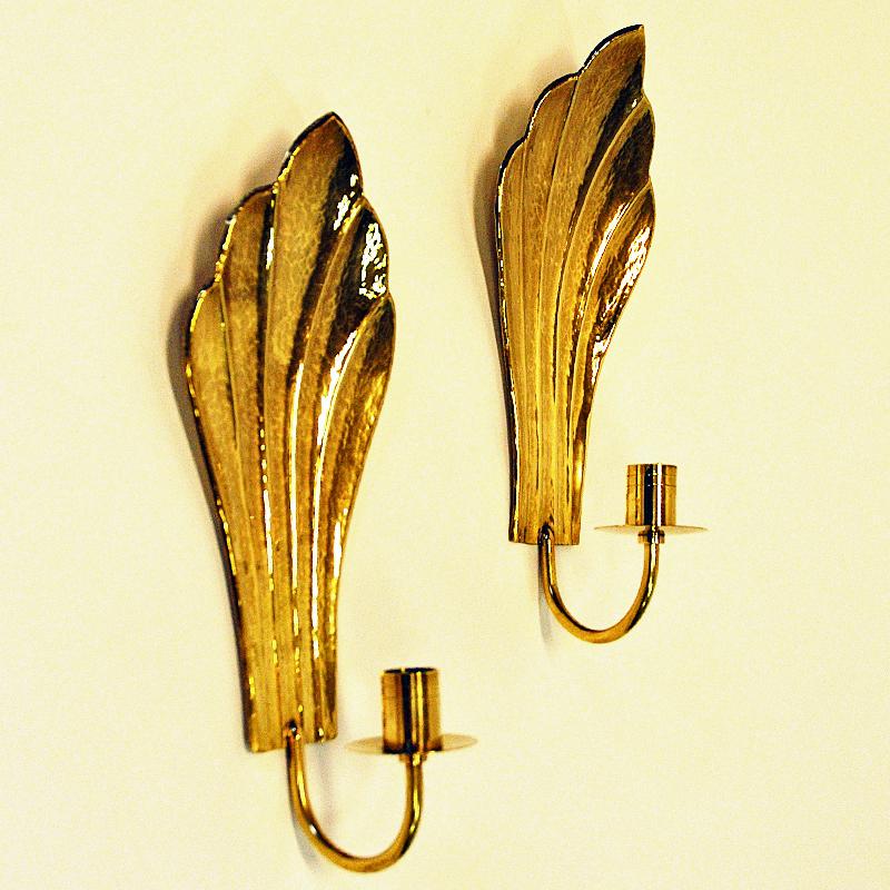 Mid-20th Century Vintage Brass Wall Candleholder Pair by Lars Holmström 1960s, Sweden