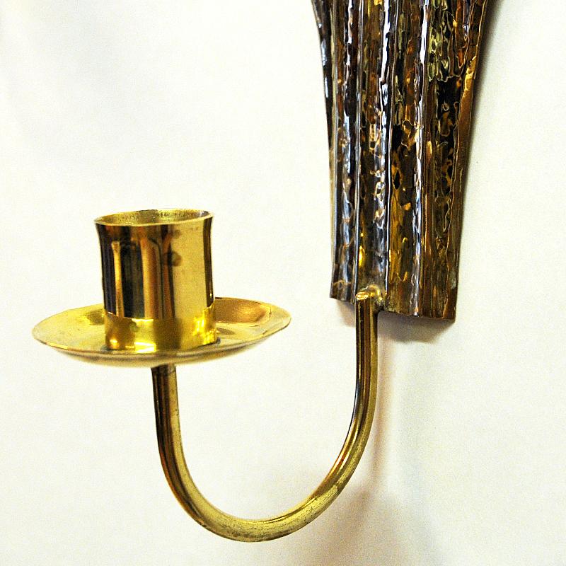 Vintage Brass Wall Candleholder Pair by Lars Holmström 1960s, Sweden 1