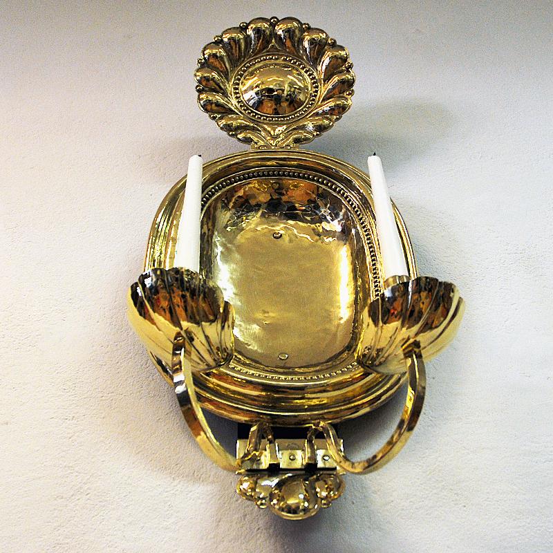 Vintage Brass Wall Candleholder Plate by Lars Holmström 1960s, Sweden In Good Condition In Stockholm, SE