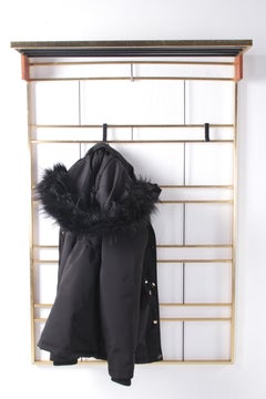 Vintage Brass Wall Coat Rack with Hat Shelf, 1960s