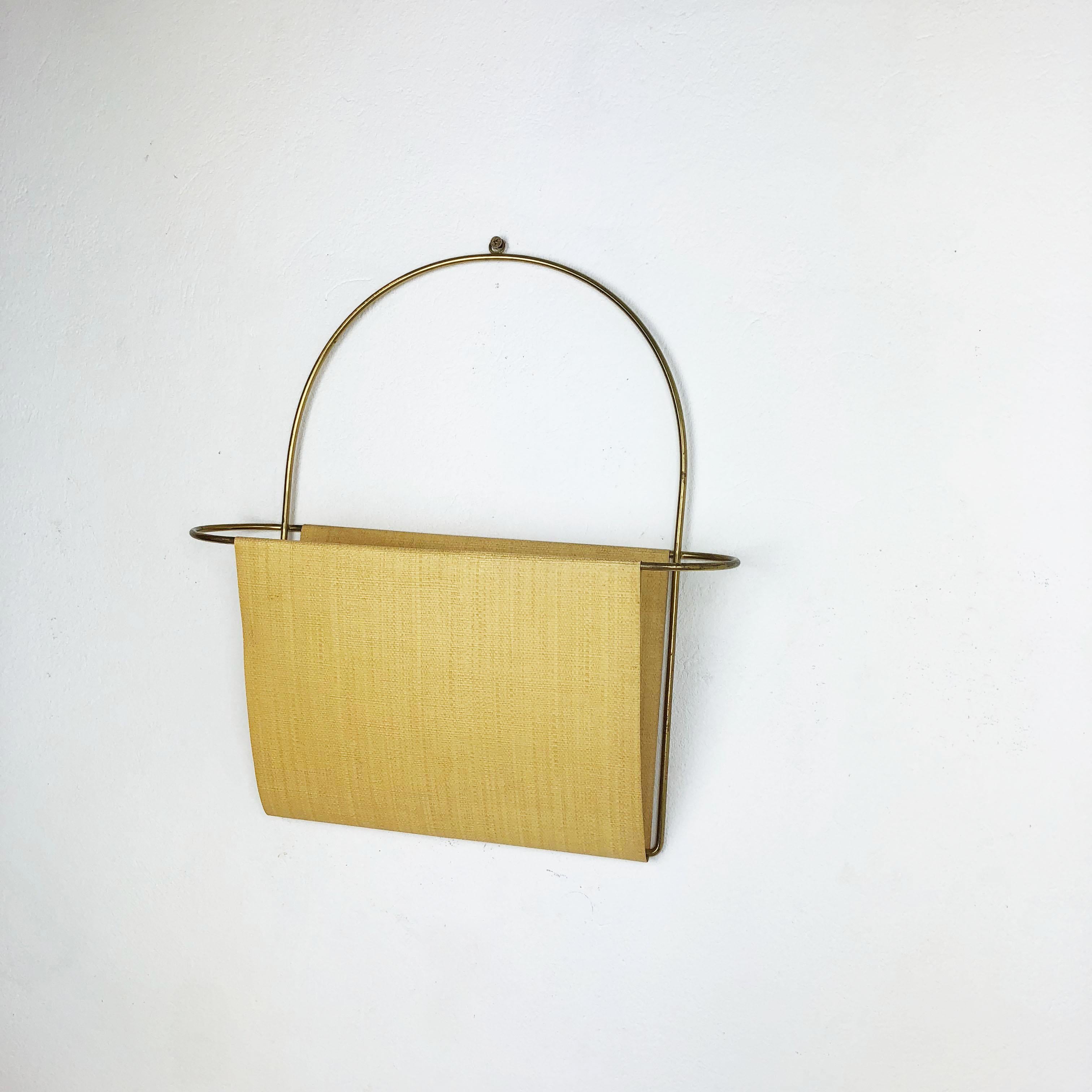 Mid-Century Modern Vintage Brass Wall Hanging Magazine Holder, Austria, 1950s For Sale