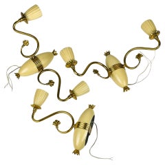 Vintage brass wall lamps, Italy 1950s, Set of 3