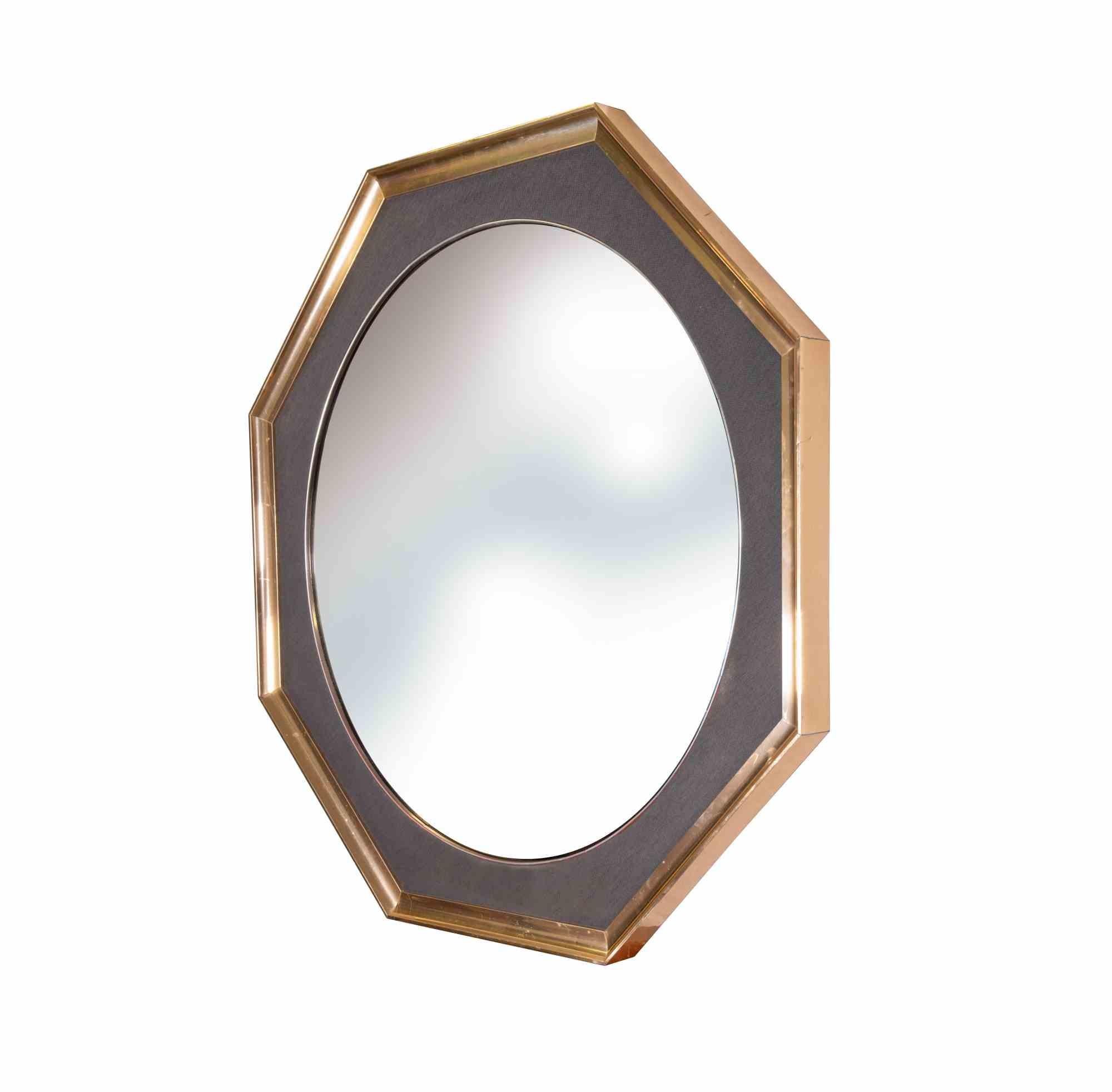 Italian Vintage Brass Wall Mirror, Italy, 1970s For Sale