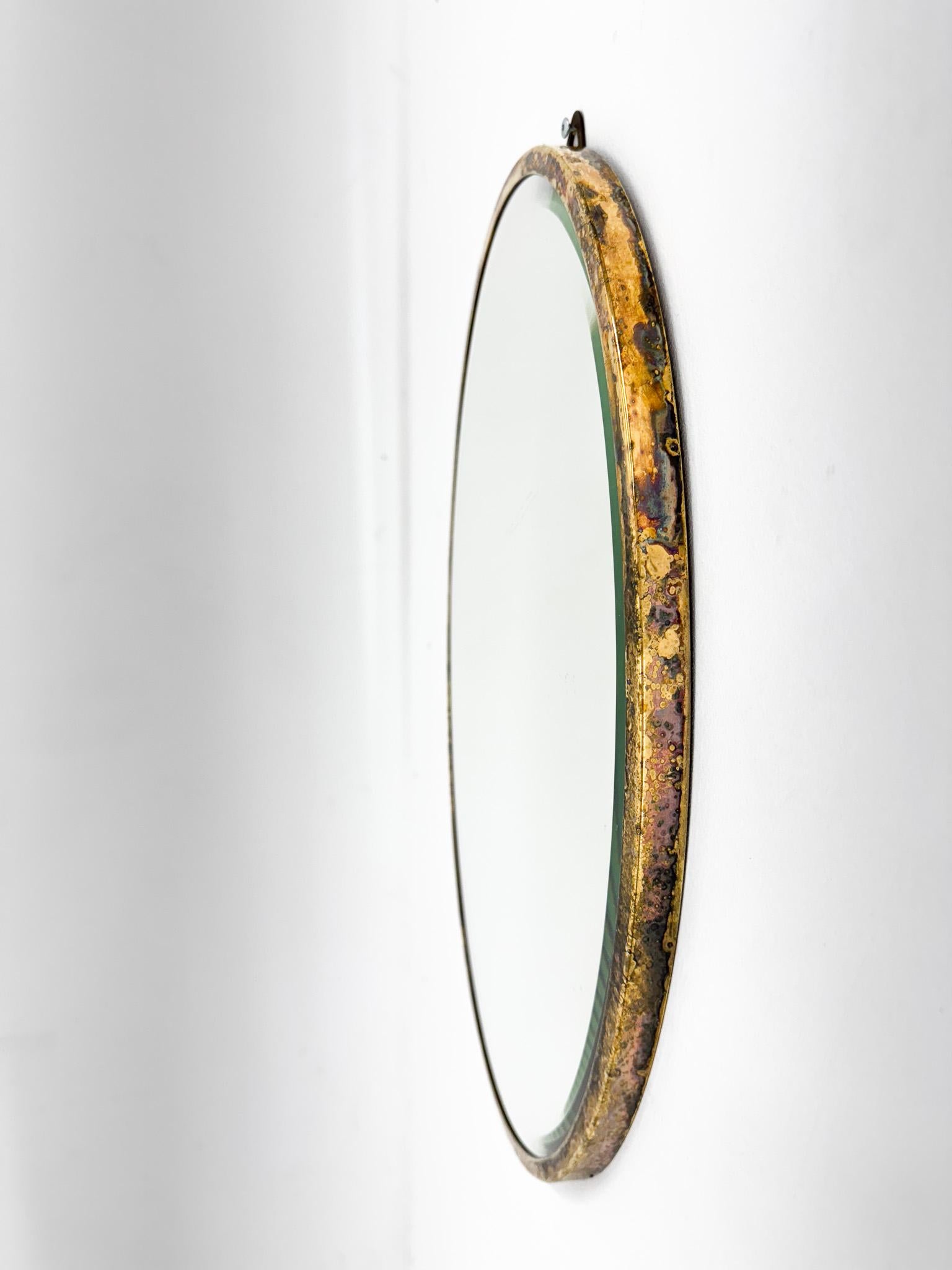20th Century Vintage Brass Wall Mirror with Facet, France For Sale