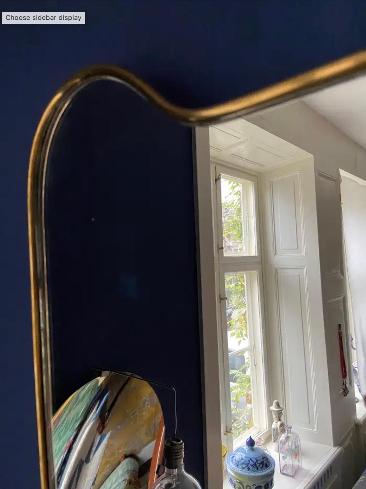 Vintage Brass Wall Mirror with Round Edges, Italy, 1950s In Good Condition In Copenhagen K, DK