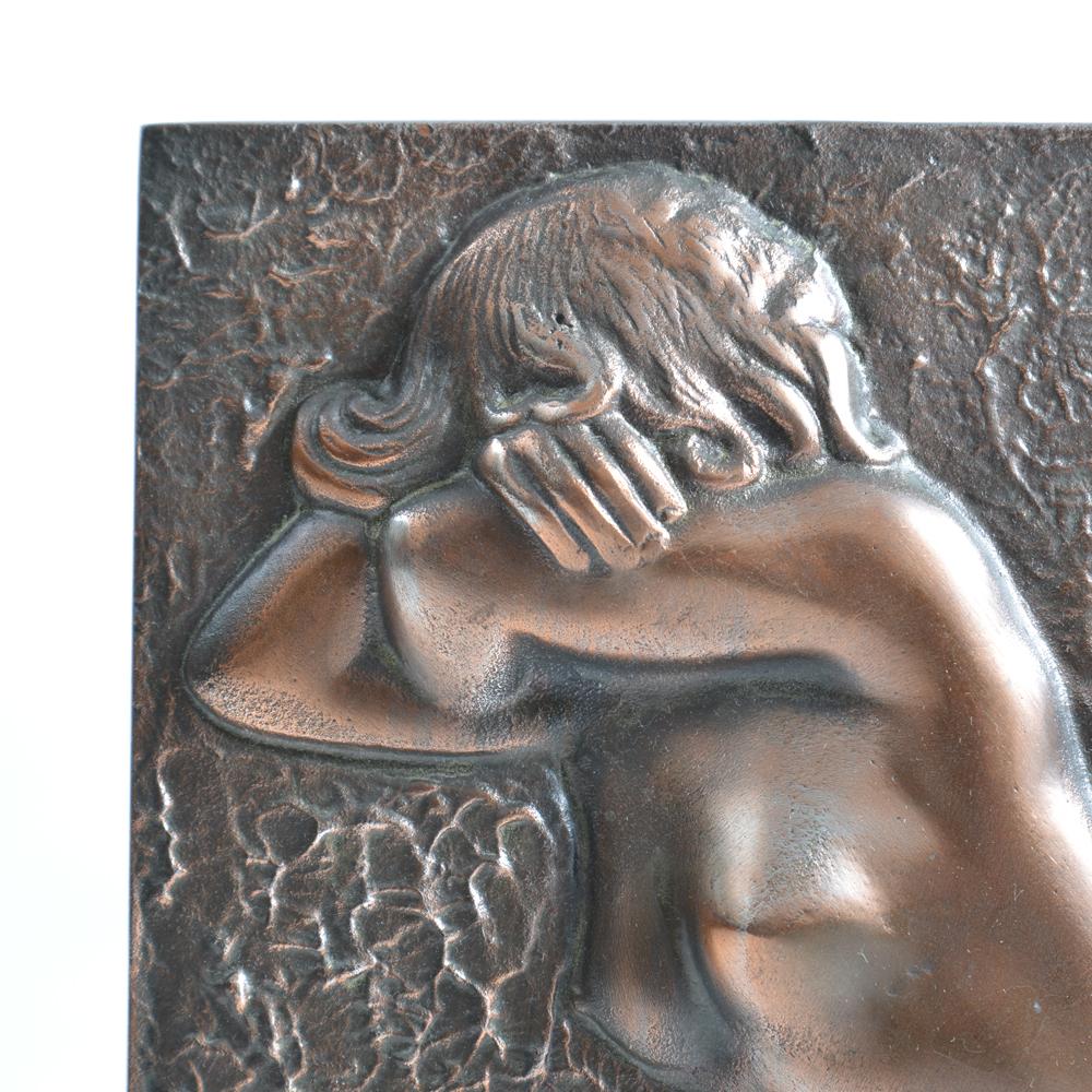 Mid-Century Modern Vintage Brass Wall Sculpture Of Naked Woman, Circa 1940 For Sale