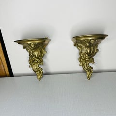 Vintage Brass Wall Shelves, a Pair